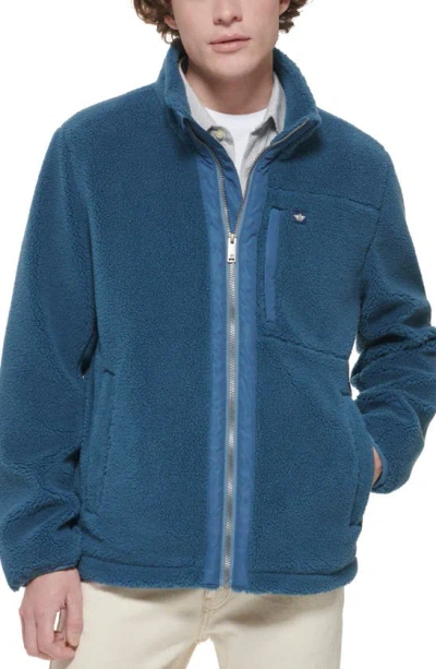 Dockers Faux Shearling Zip Front Jacket In Blue