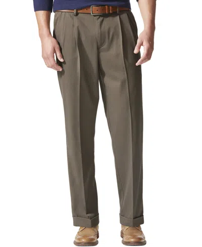 Dockers Men's Comfort Relaxed Pleated Cuffed Fit Khaki Stretch Pants In Dark Pebble