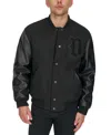 Dockers Men's Mixed-media Varsity D Bomber Jacket In Black