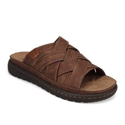 Dockers Mens Seville Tumbled Full Grain Open Toe Sandal Slide In Brown