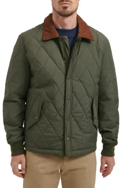 Dockers Men's Diamond-quilted Jacket With Corduroy Collar In Olive