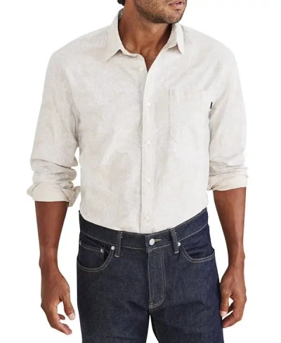 Dockers Shirt Men's White Leaf Print Cotton Long-sleeve Button Down Asm132