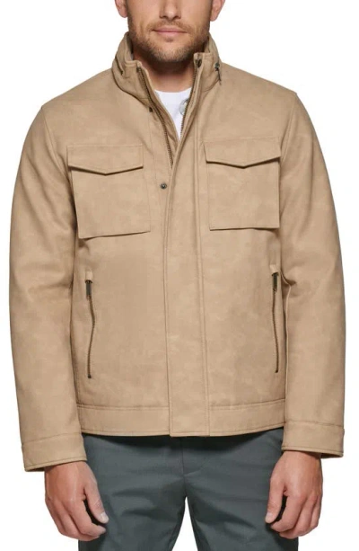 Dockers Water Resistant Faux Leather Military Jacket In Gold