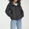 Dockers Womens Hooded Water Resistant Midweight Puffer Jacket In Black