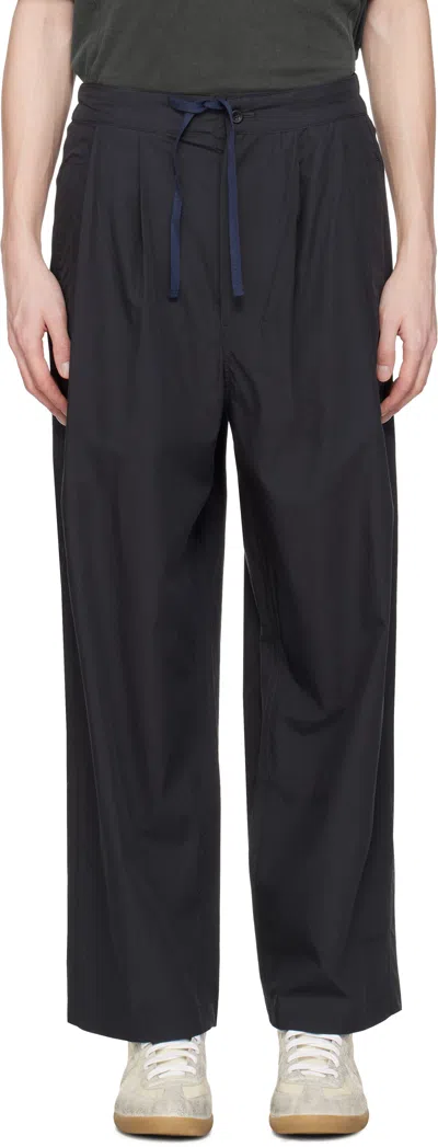Document Black Silky Cotton Tucked Trousers In Charcoal