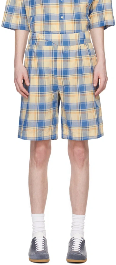 Document Blue & Beige Check Shorts In Blue Check