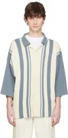 Document Blue & Off-white Intarsia Knitting Stripe Shirt In Blue