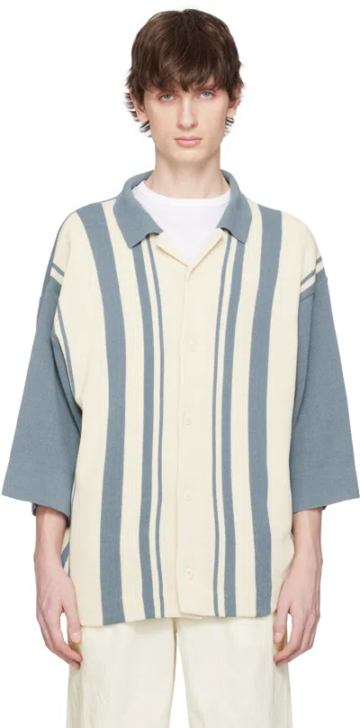 Document Blue & Off-white Intarsia Knitting Stripe Shirt