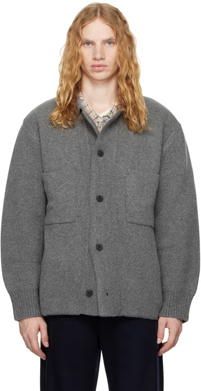 Document Gray Heavy Weight Wool Double Pocket Cardigan In Grey