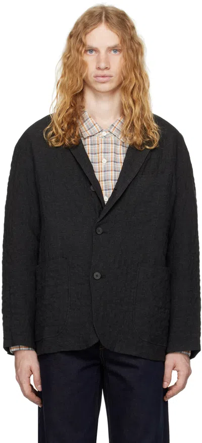 Document Gray Wool Crinkle Blazer In Charcoal