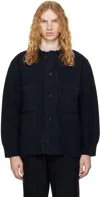Document Navy Heavy Weight Wool Double Pocket Cardigan In Navy