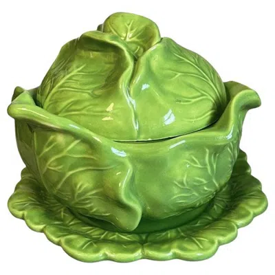 Pre-owned Dodie Thayer Green Ceramic Lettuce Cabbageware Serving Tureen After , 1978