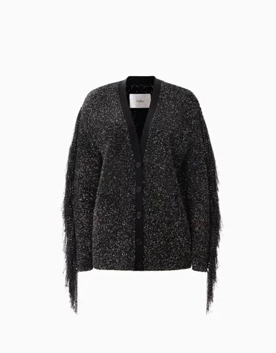 Dodiee Billie Fringe Sequin Cardigan In Rainbow In Black