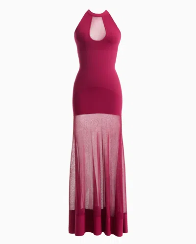 Dodiee Charlene Halter Dress With Sheer Skirt In Merlot In Burgundy