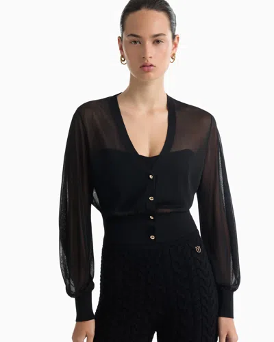 Dodiee Dakota Sheer Cropped Cardigan In Noir In Black