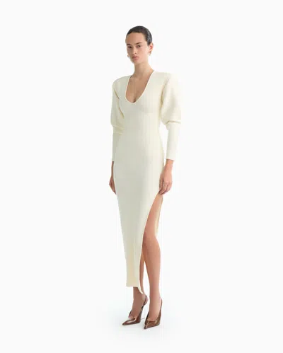 Dodiee Eve Deep V Shoulder Maxi Dress In Cream In White