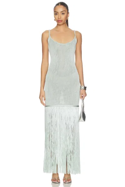 Dodiee Isabelle Fringe Dress In Misty Jade In Blue
