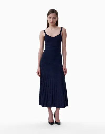 Dodiee Isla Silk Midi Skirt In Navy In Blue