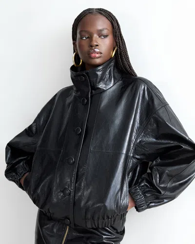Dodiee Kate Leather Bomber In Noir In Black