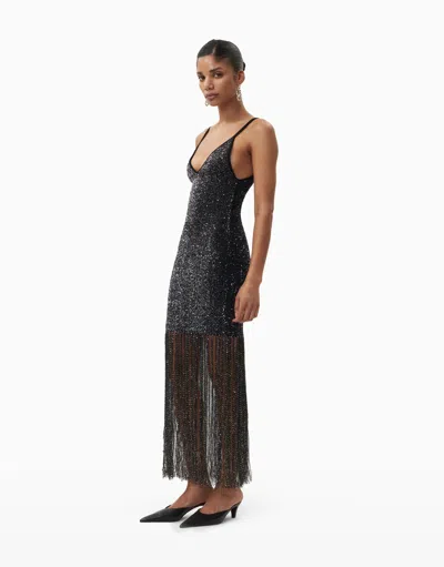 Dodiee Keke Sequin Fringe Dress In Black Silver