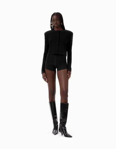 Dodiee Lila Bolero With Pointelle-knit Sleeves In Noir In Black
