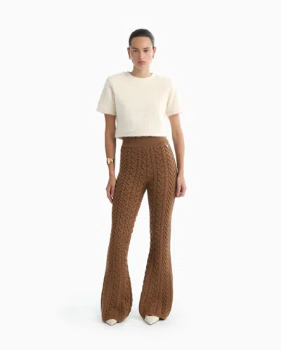 Dodiee Lily Cable-knit Wide Leg Pant In Camel In Brown