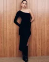 Dodiee Rosie Asymmetrical Fringe Dress In Noir In Black