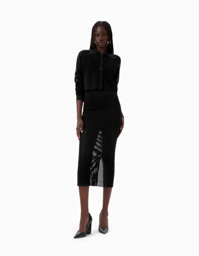 Dodiee Selene Pointelle-knit Skirt In Noir In Black