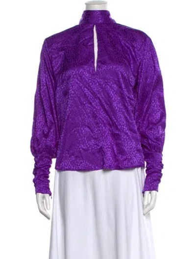 Pre-owned Dodo Bar Or Animal Print Mock Neck Blouse In Purple