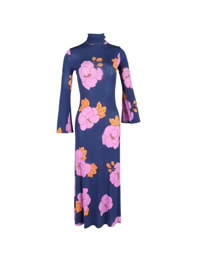 Pre-owned Dodo Bar Or Brigitte Floral Turtleneck Maxi Dress In Blue
