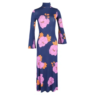 Dodo Bar Or Brigitte Floral Turtleneck Maxi Dress In Multicolor Viscose In Blue