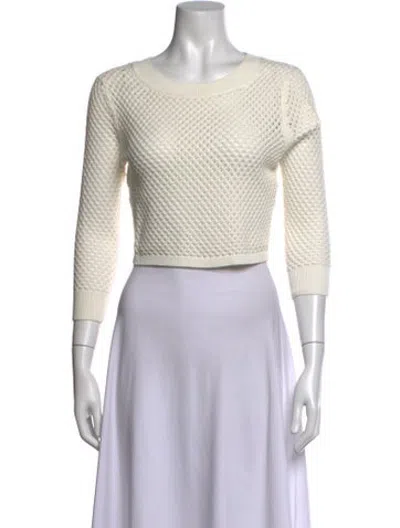 Pre-owned Dodo Bar Or Crew Neck Three-quarter Sleeve Crop Top In White