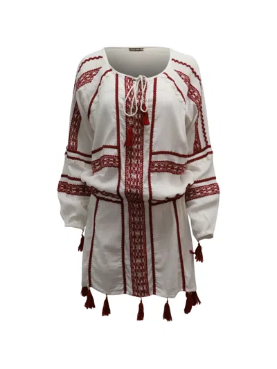 Pre-owned Dodo Bar Or Embroidered Tassel-detail Mini Dress In White