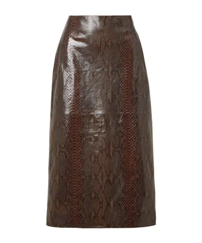 Dodo Bar Or Faux Snake Leather Midi Skirt In Brown