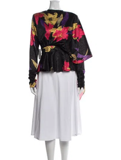 Pre-owned Dodo Bar Or Floral Print Asymmetrical Blouse In Blue