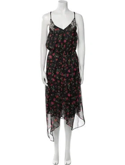 Pre-owned Dodo Bar Or Floral Print Long Dress In Black