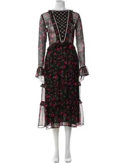 Pre-owned Dodo Bar Or Floral Print Long Dress In Black
