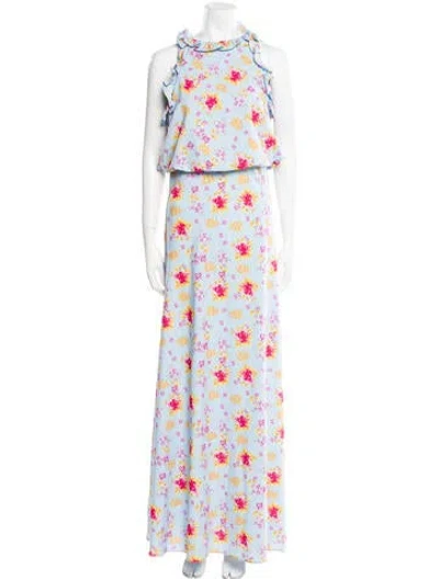 Pre-owned Dodo Bar Or Floral Print Long Dress In Blue