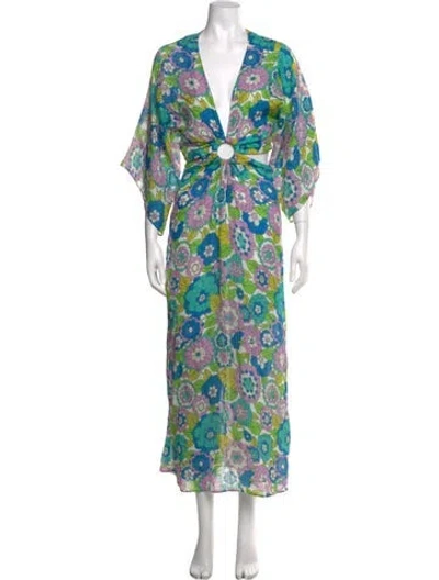 Pre-owned Dodo Bar Or Floral Print Long Dress In Blue