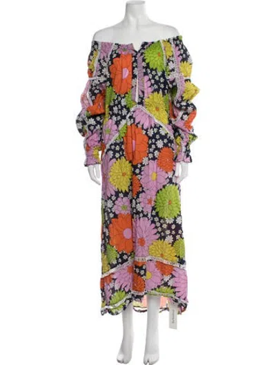 Pre-owned Dodo Bar Or Floral Print Long Dress In Blue