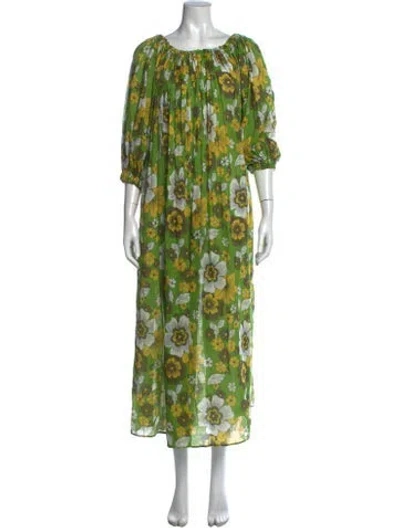 Pre-owned Dodo Bar Or Floral Print Long Dress In Green