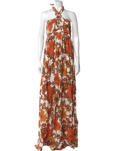 Pre-owned Dodo Bar Or Floral Print Long Dress In Neutral