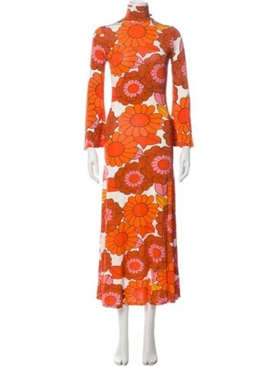 Pre-owned Dodo Bar Or Floral Print Long Dress In Orange