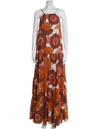 Pre-owned Dodo Bar Or Floral Print Long Dress In Orange
