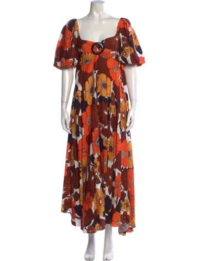 Pre-owned Dodo Bar Or Floral Print Long Dress In Orange
