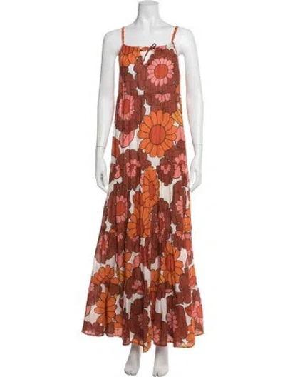 Pre-owned Dodo Bar Or Floral Print Long Dress In Orange