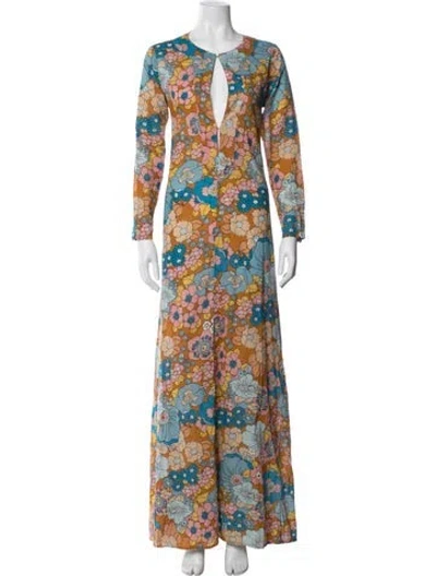 Pre-owned Dodo Bar Or Floral Print Long Dress In Orange