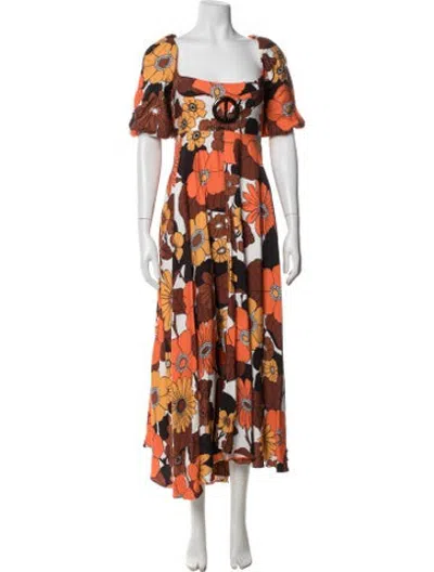Pre-owned Dodo Bar Or Floral Print Long Dress In Orange