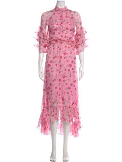 Pre-owned Dodo Bar Or Floral Print Long Dress In Pink