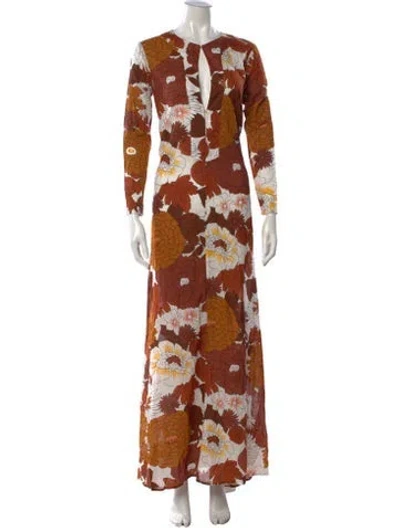 Pre-owned Dodo Bar Or Floral Print Long Dress W/ Tags In Brown